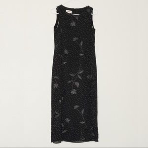 Talbots petite black polka dot and floral dress